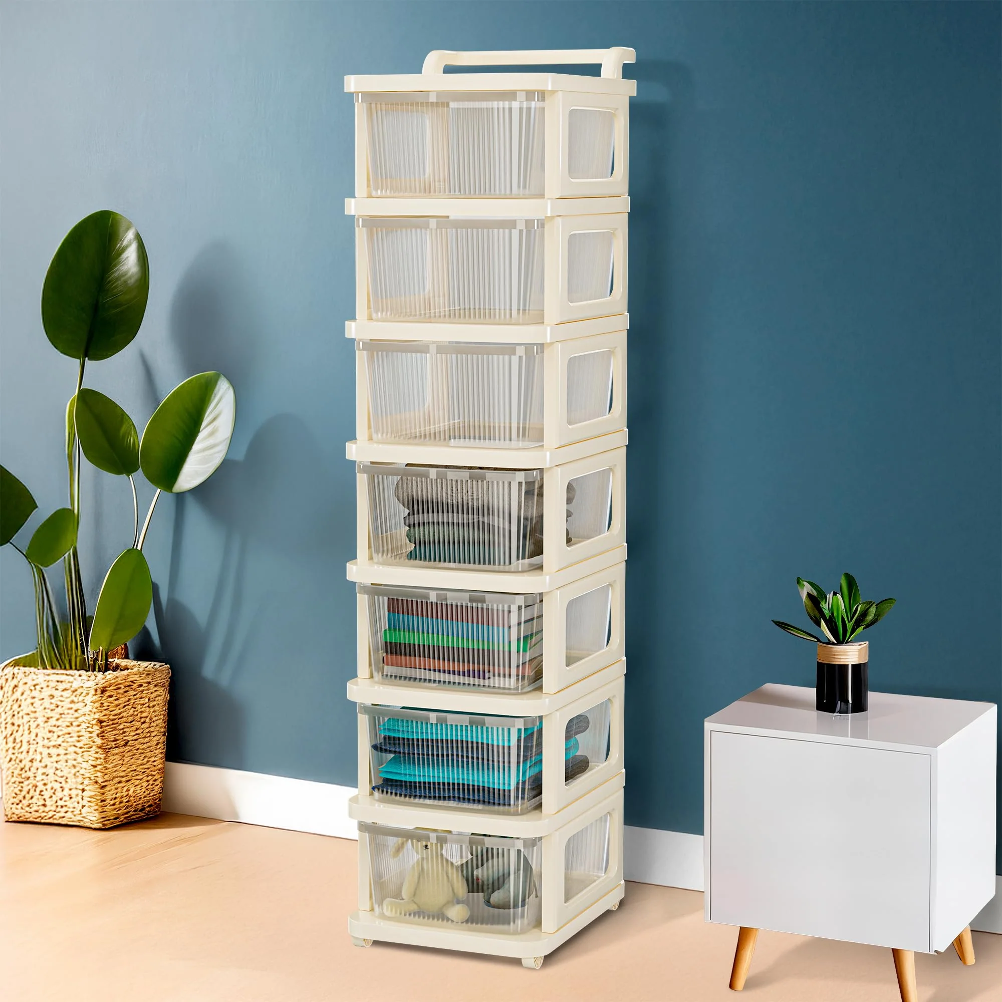 MECHDEL Industries 5 Layer Plastic Modular Storage Drawer Organizer with Wheels | Chest of Drawer Storage Box for Living Room, Office, School and Home | Toys Organiser for Kids Room | Transparent Ivory - Image 15