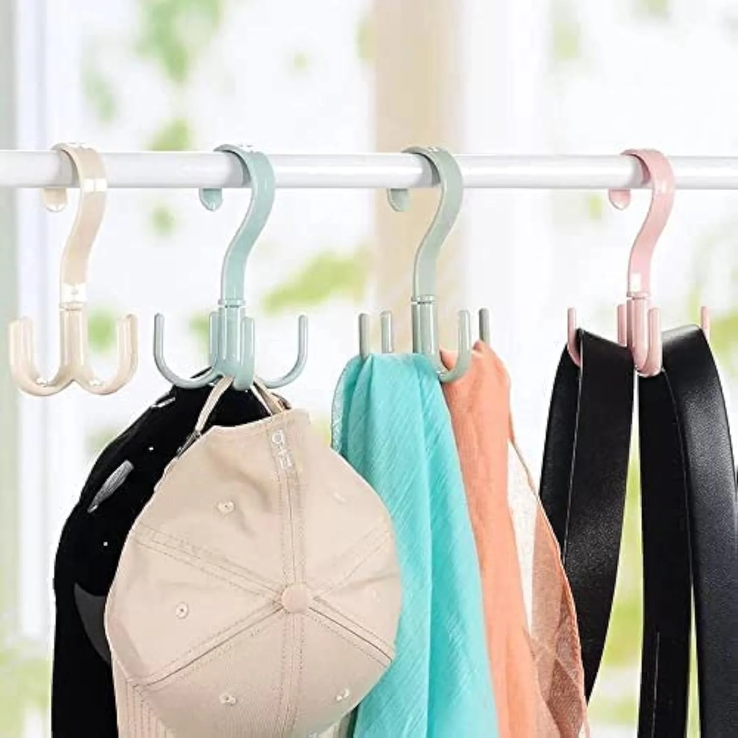 Mechdel 360 Degree Rotating Tie and Belt Hanger Scarf Tie Rack Holder Hook for Closet Organizer (Random Colors) (Pack of 3) - Image 6