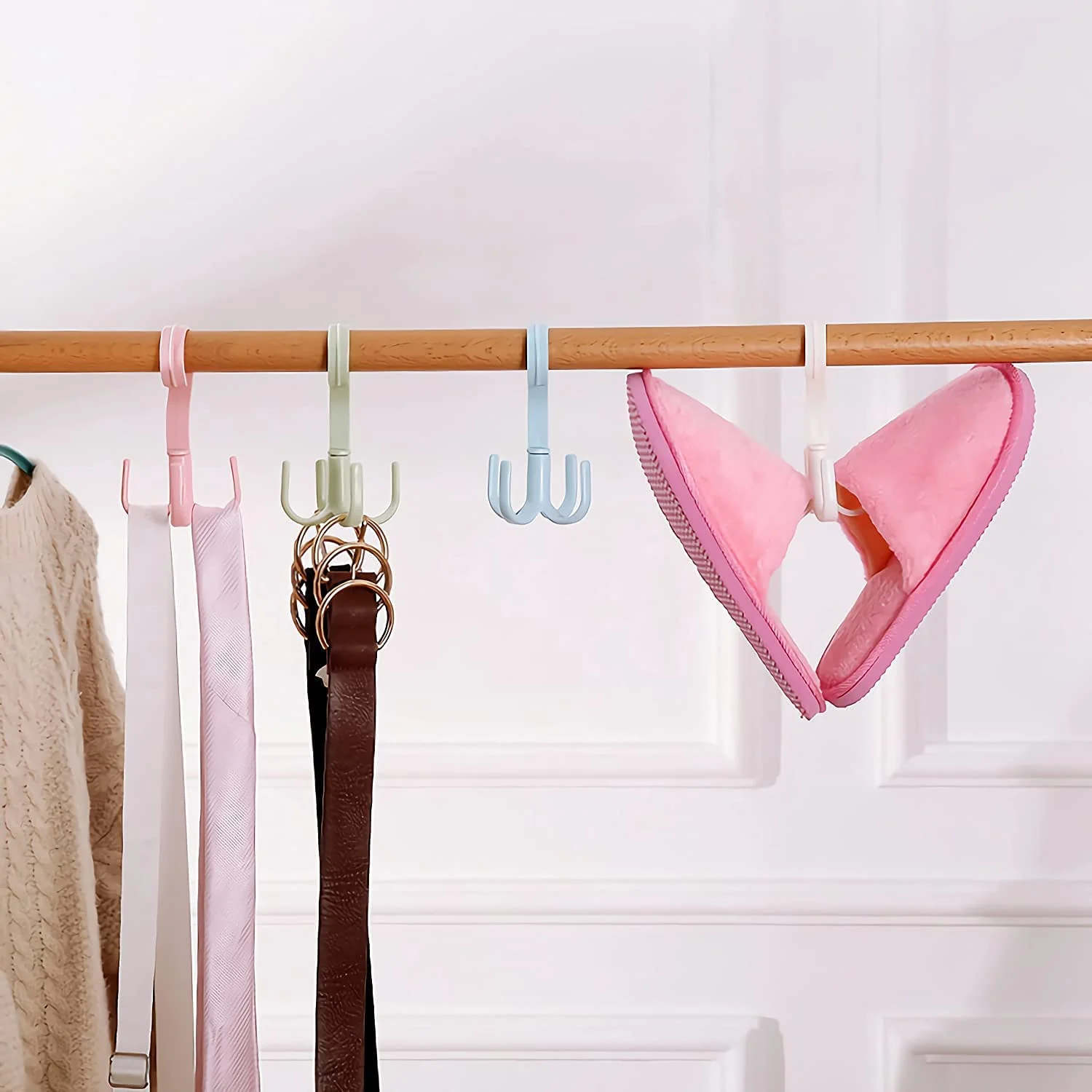 Mechdel 360 Degree Rotating Tie and Belt Hanger Scarf Tie Rack Holder Hook for Closet Organizer (Random Colors) (Pack of 4) - Image 3