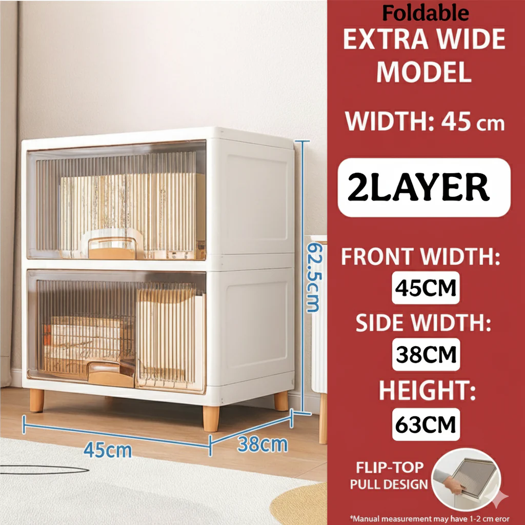 Mechdel Foldable Plastic Cupboard Rack for Clothes Storage - 1 Door Transparent Wardrobe (1PCS, 45 x 38 x 34 Cm) - Image 25