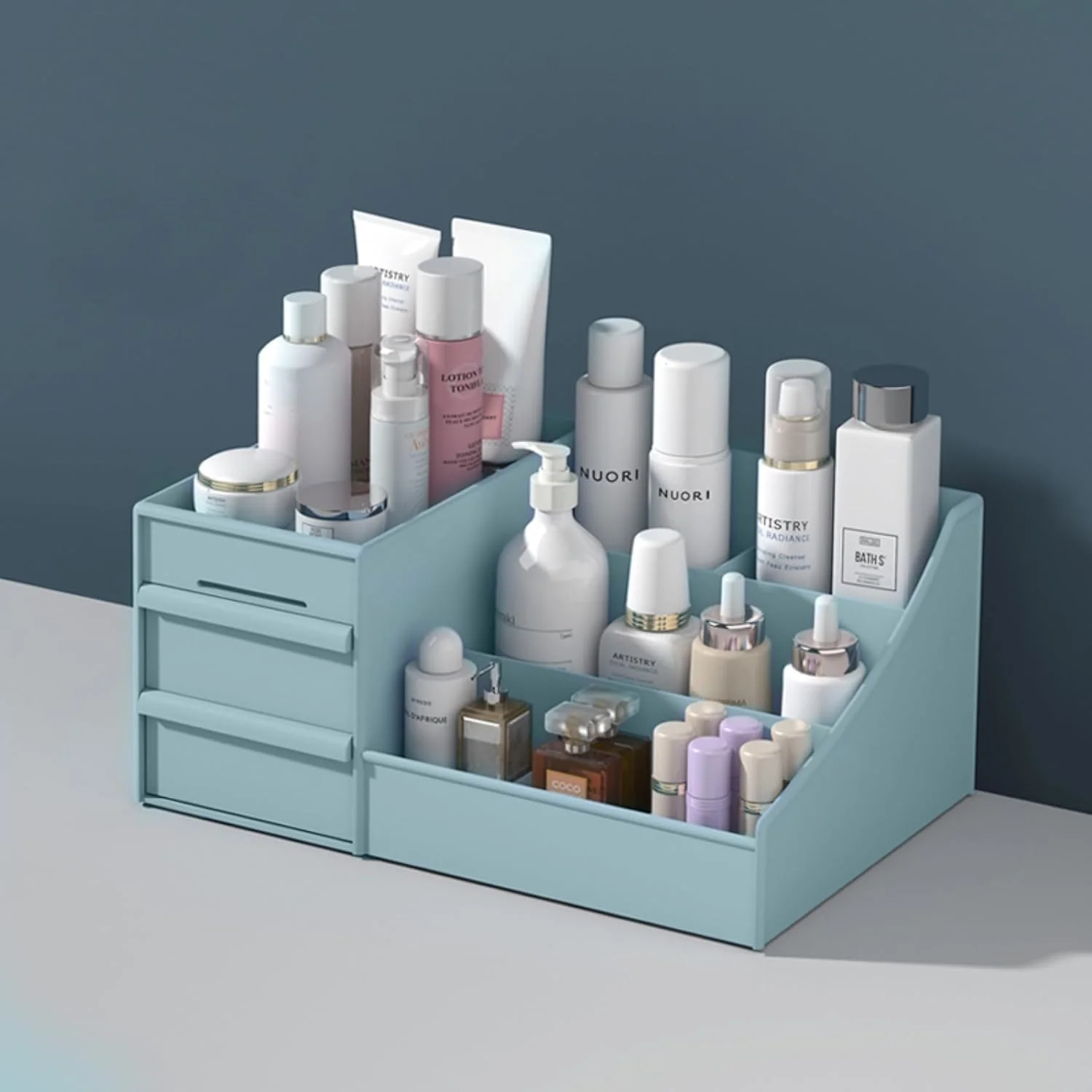 mechdel Makeup Desk Organizer With Drawers, Bathroom Countertop Organizer for Cosmetics, Vanity Holder for Lipstick, Brushes, Lotions, Eyeshadow, Nail Polish and Jewelry (Makeup Storage Box-White) - Image 10