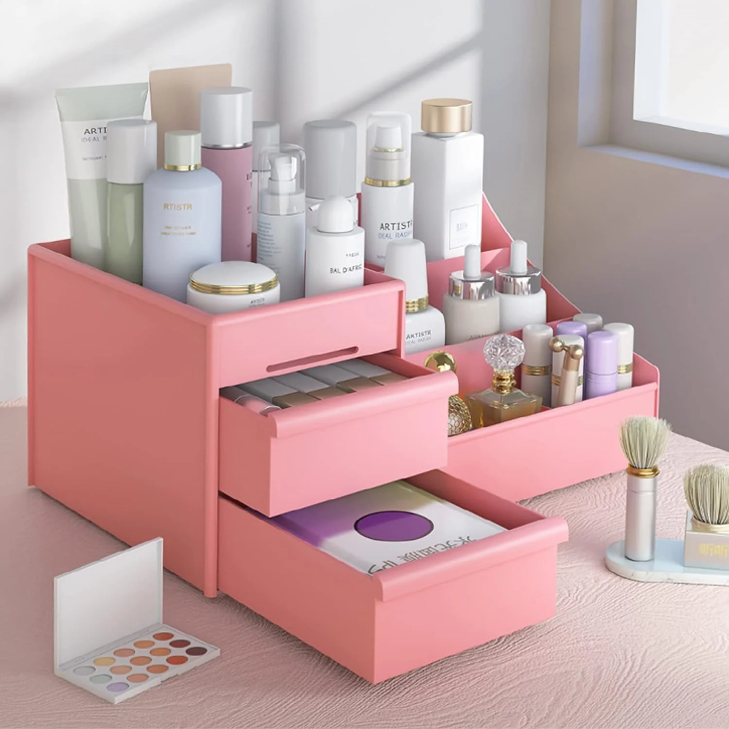 mechdel Makeup Desk Organizer With Drawers, Bathroom Countertop Organizer for Cosmetics, Vanity Holder for Lipstick, Brushes, Lotions, Eyeshadow, Nail Polish and Jewelry (Makeup Storage Box-White) - Image 11