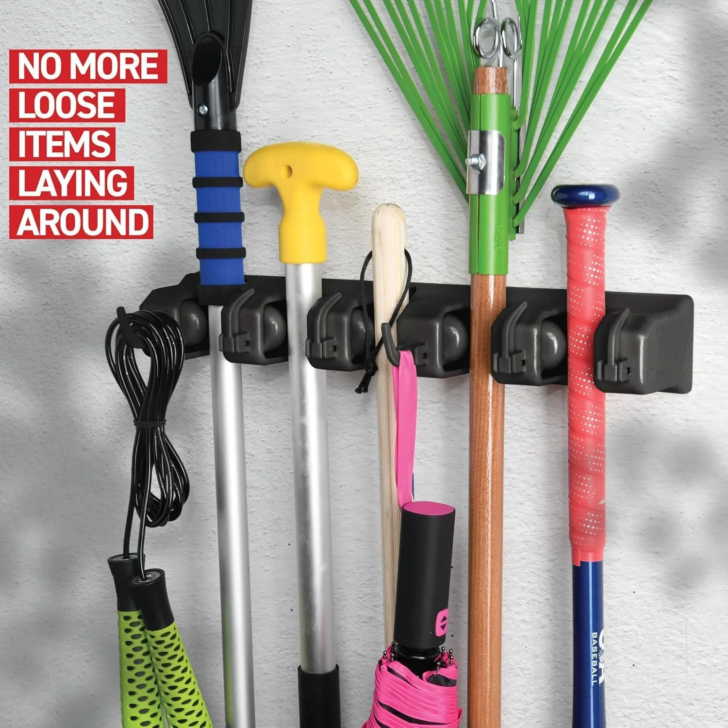 mechdel Mop Holder/Wall Mounted Wiper Holder/Storage Organizers/Drill-Free Broom Stick Stand for Home/Indoor-Outdoor (6 Hooks Mop/Broom Holder-Black, 1SET) - Image 7