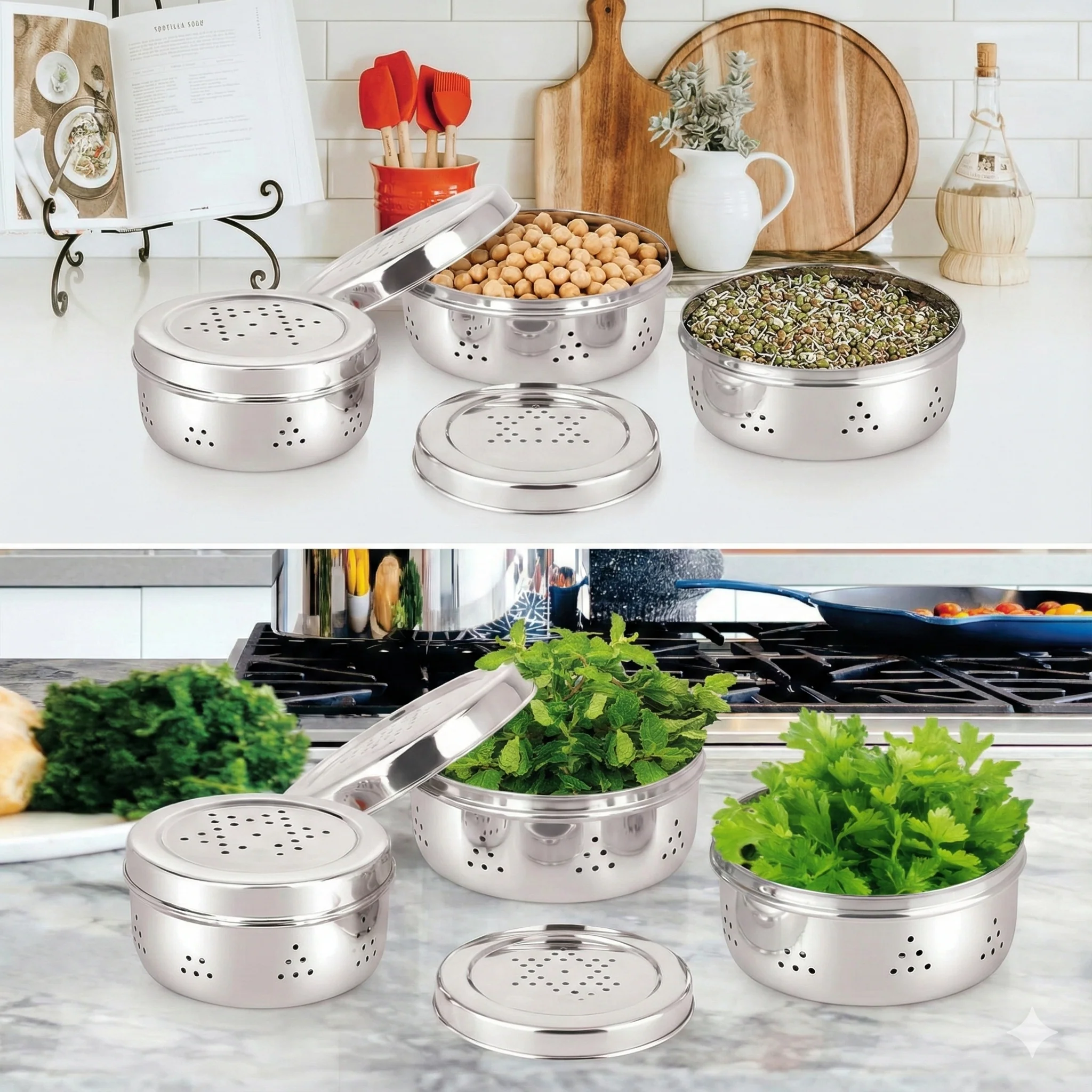 mechdel Stainless Steel Hole Puri Dabbas/Sprout Maker - Image 3