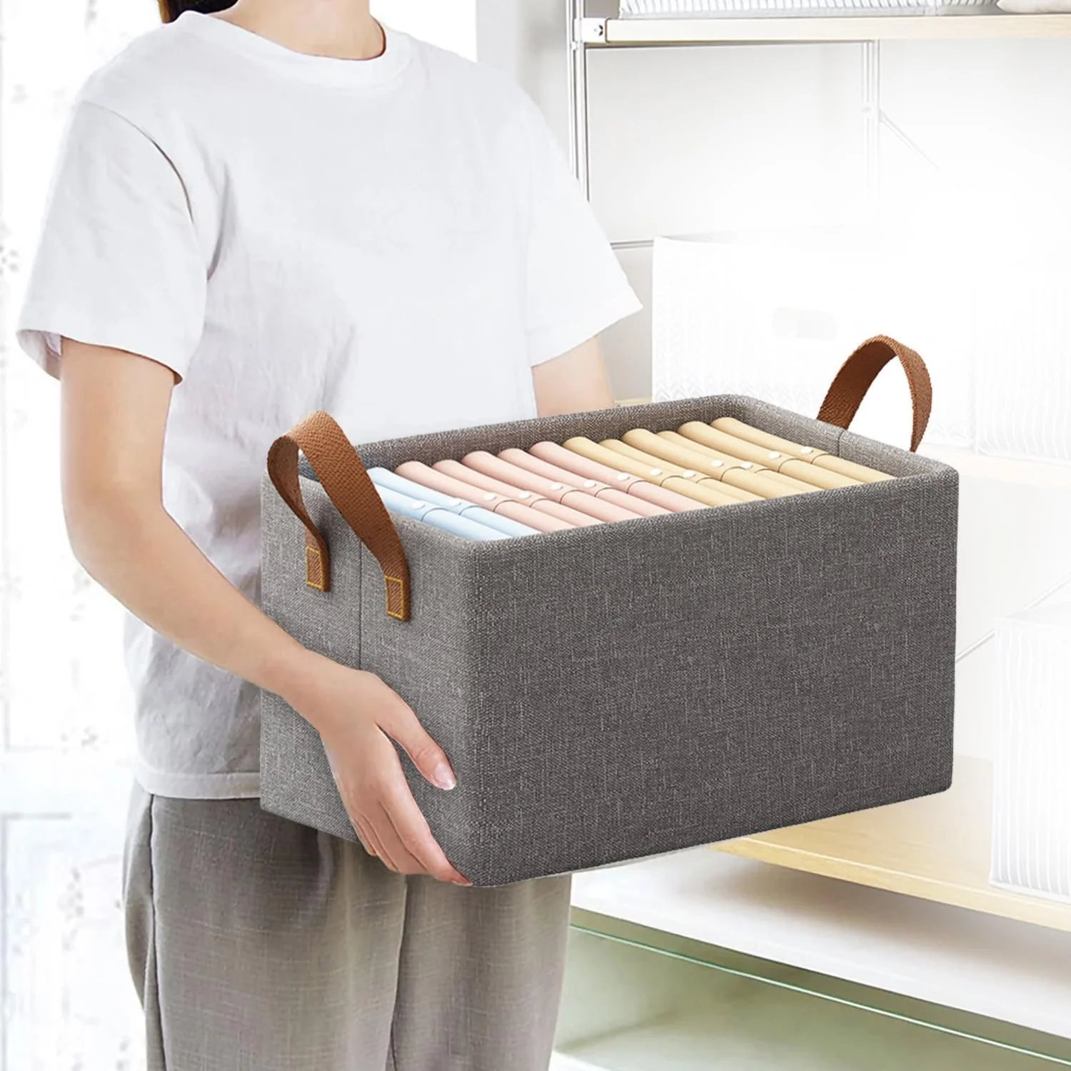 MECHDEL Wardrobe Organizer for Clothes with Metal Frame Rectangle Storage, Clothes Organiser for Wardrobe Shelf, Jeans, Pants, T Shirt Organizer for Cupboard Racks (FOLDABLE-WIRE DOB, 6PCS) - Image 7