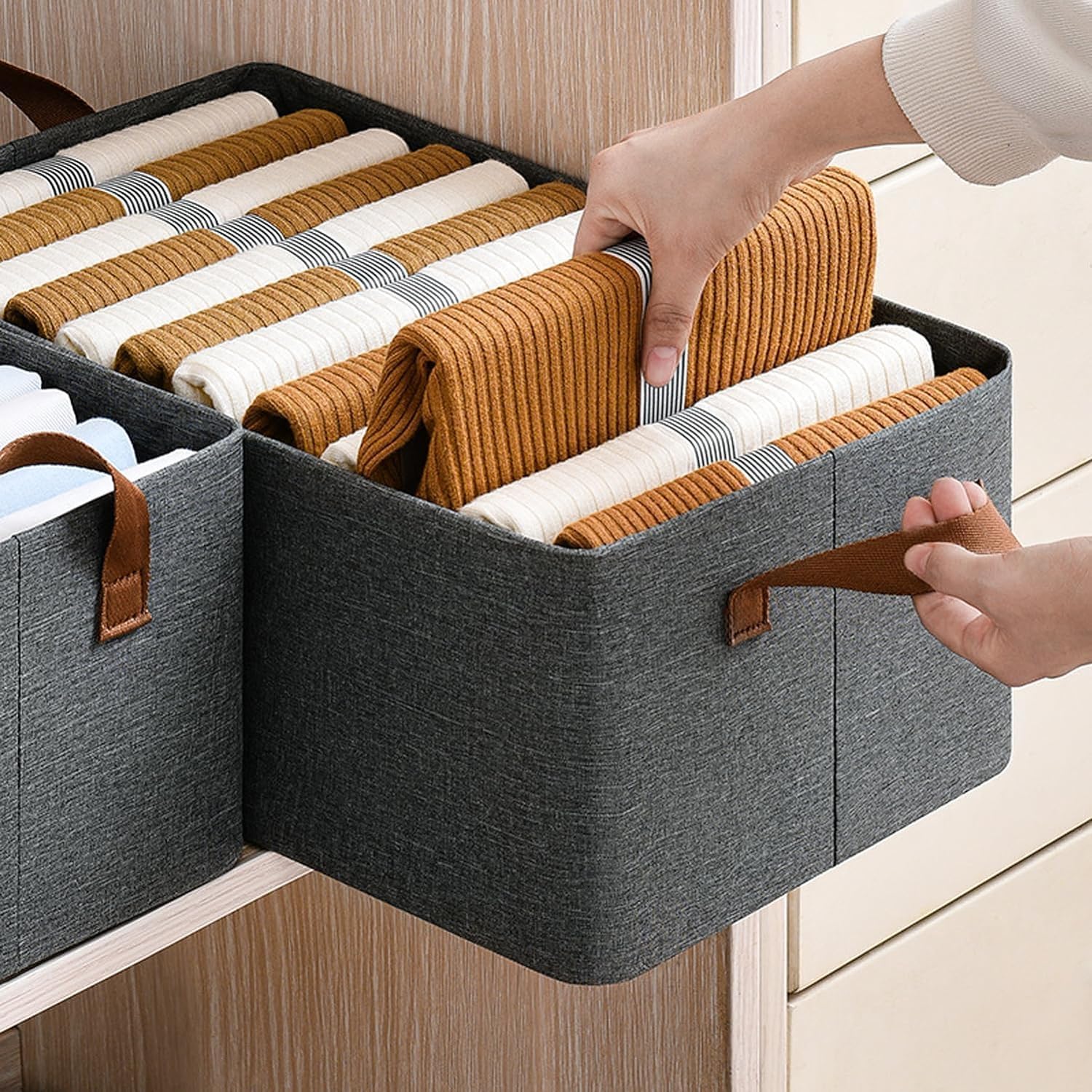 MECHDEL Wardrobe Organizer for Clothes with Metal Frame Rectangle Storage, Clothes Organiser for Wardrobe Shelf, Jeans, Pants, T Shirt Organizer for Cupboard Racks (FOLDABLE-WIRE DOB, 6PCS) - Image 9